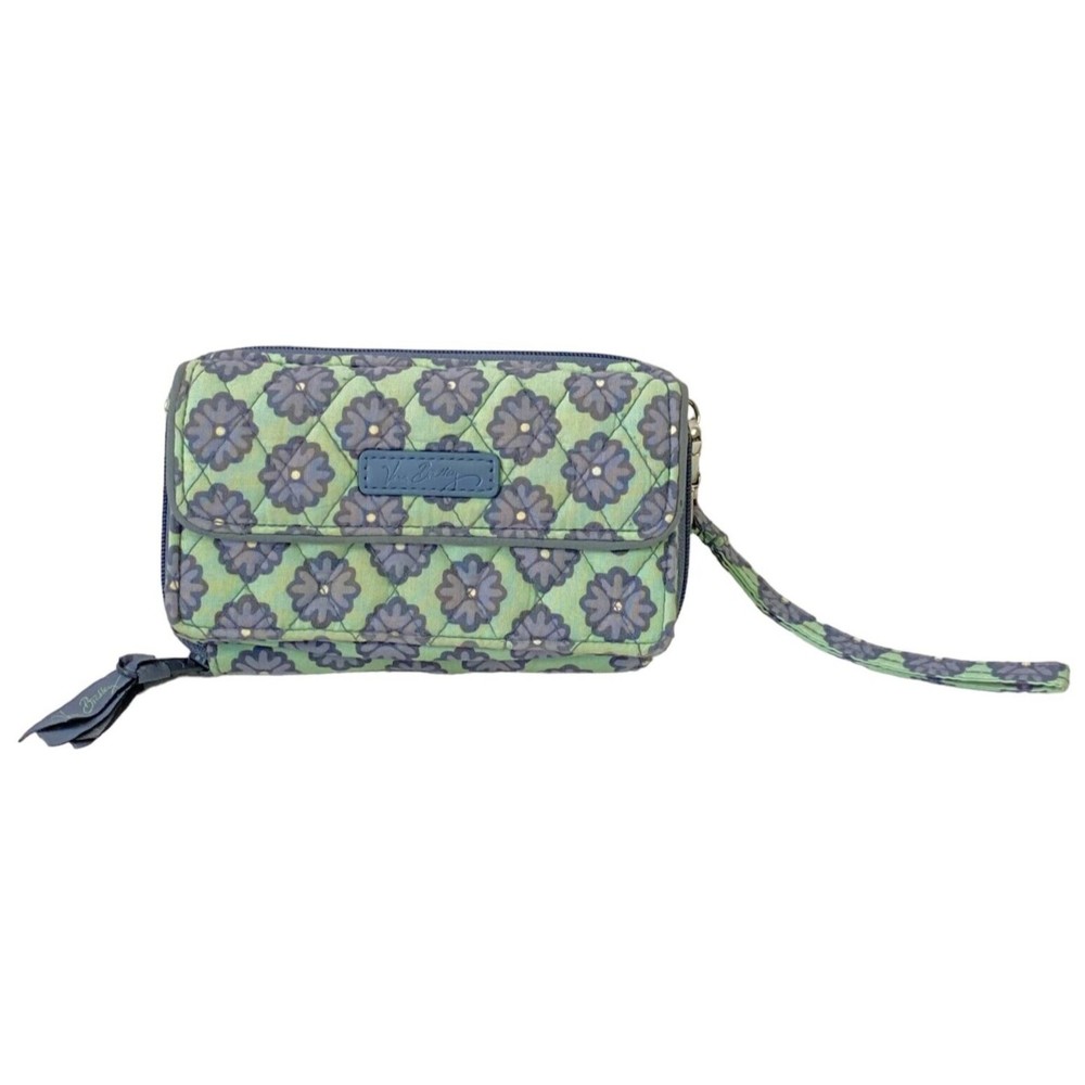 Vera Bradley Clutch Wristlet Nomadic Blossoms Gray Blue Quilt Zip Around Floral
